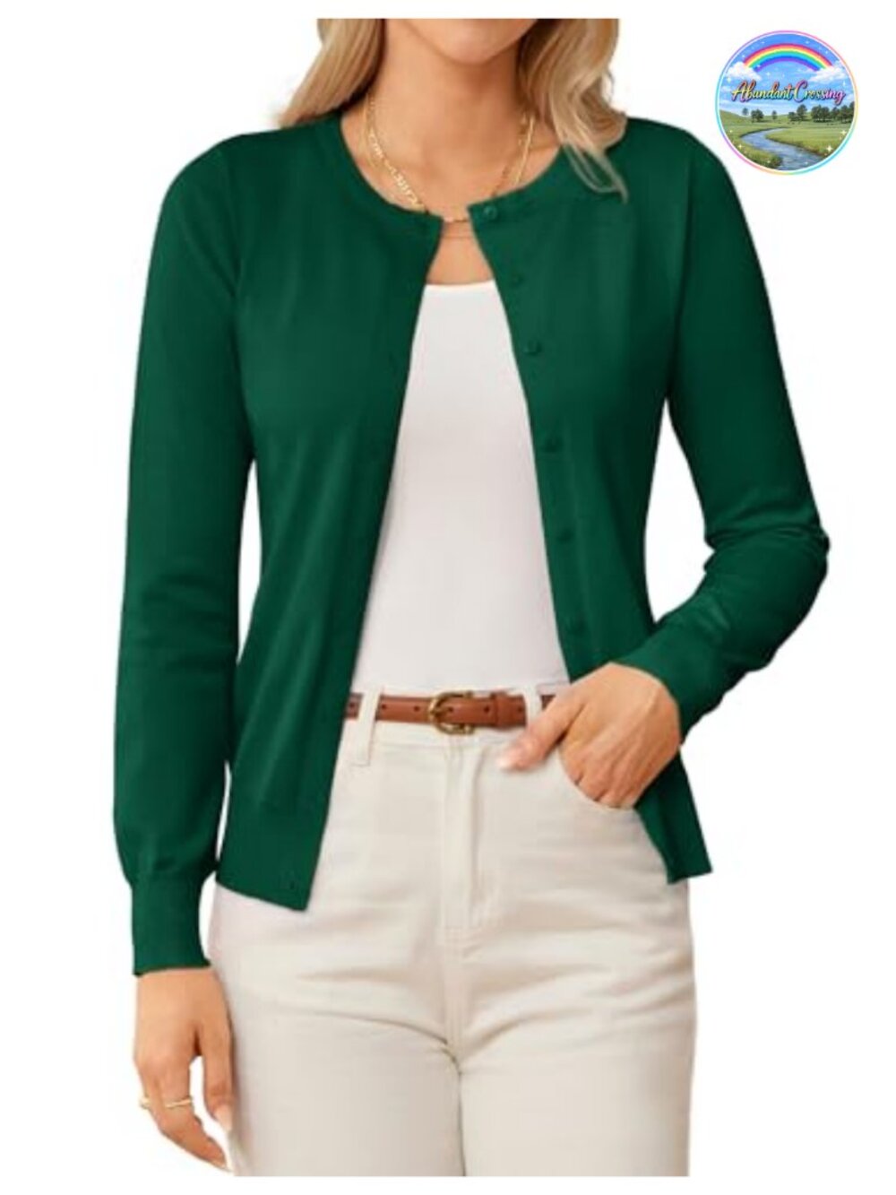 Lightweight Knit Button Down Cardigan Sweater Crew Neck Long Sleeve